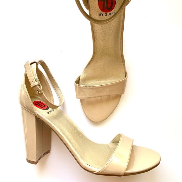 GUESS Patent Block High Heel Sandal with Ankle Strap Cream Beige Neutral Size 10 - Picture 4 of 7